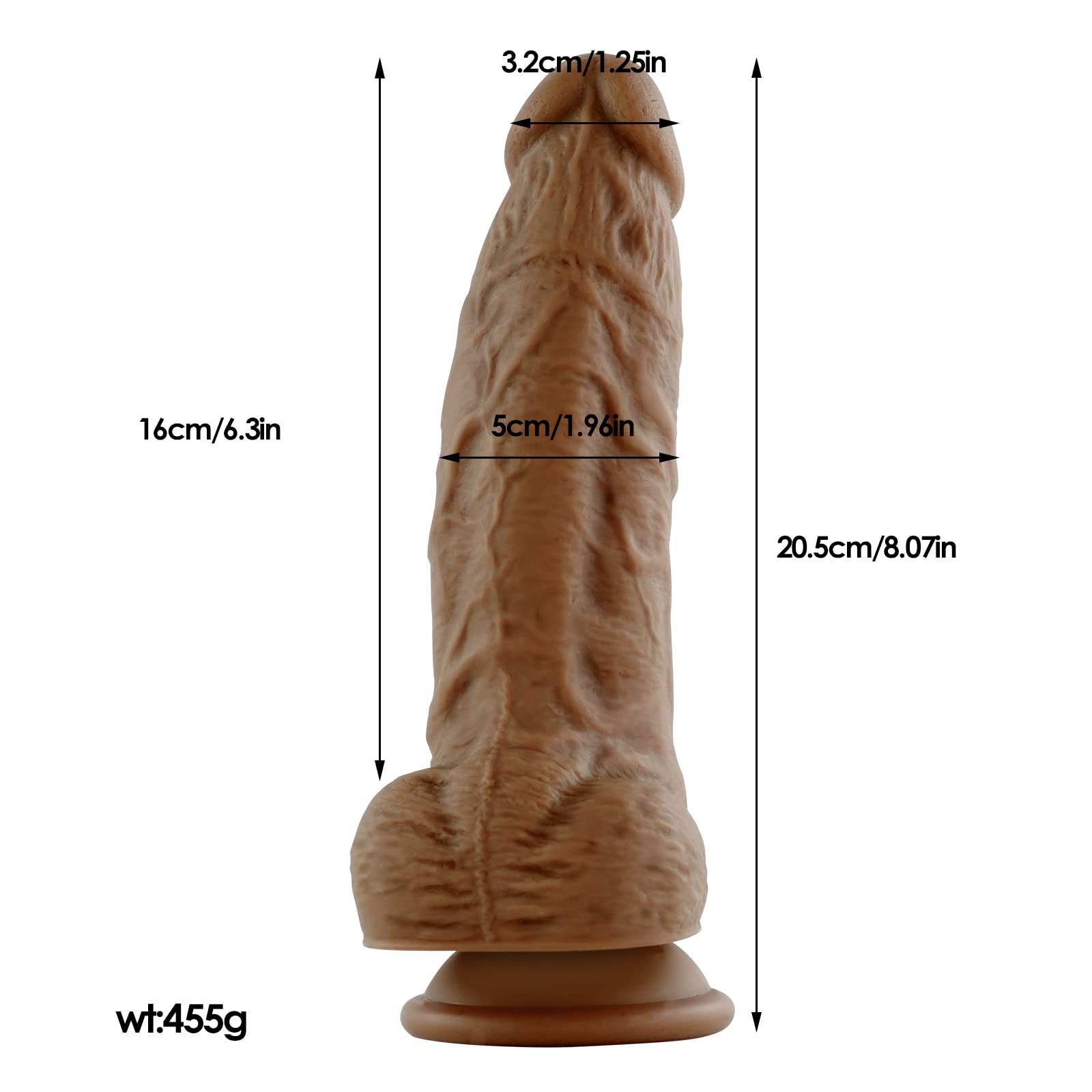 Dildo realistico, dildo in silicone da 20,5 cm, glande piccolo e grosso dildo con forte ventosa adatto per principianti anali, vagina stimola il punto G che stimola l'orgasmo veloce