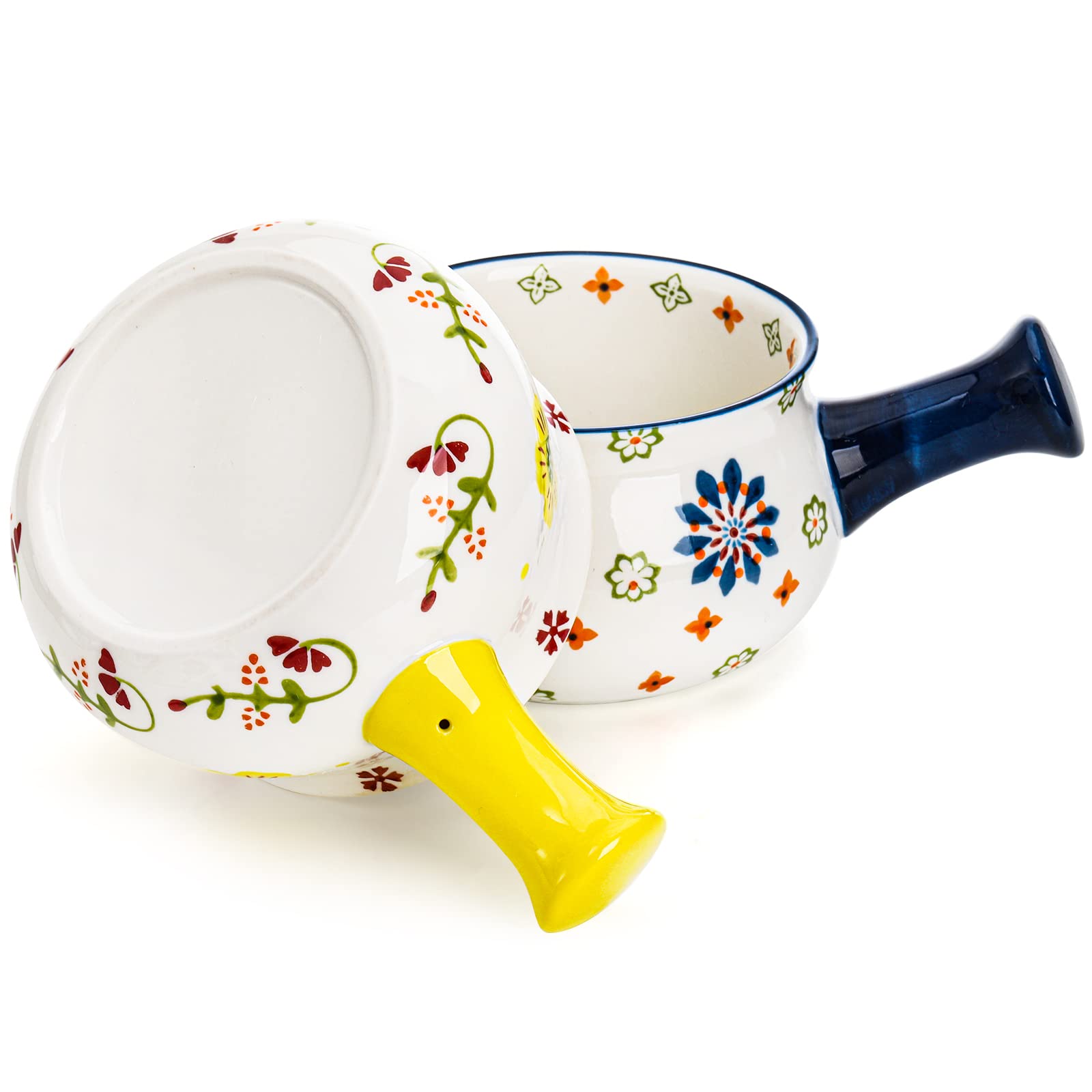 Peohud 4 Pack French Onion Soup Bowls with Handles, 22 Ounce Porcelain Soup Crock for Cereal, Beef Stew, Chili, Microwave Oven and Dishwasher Safe