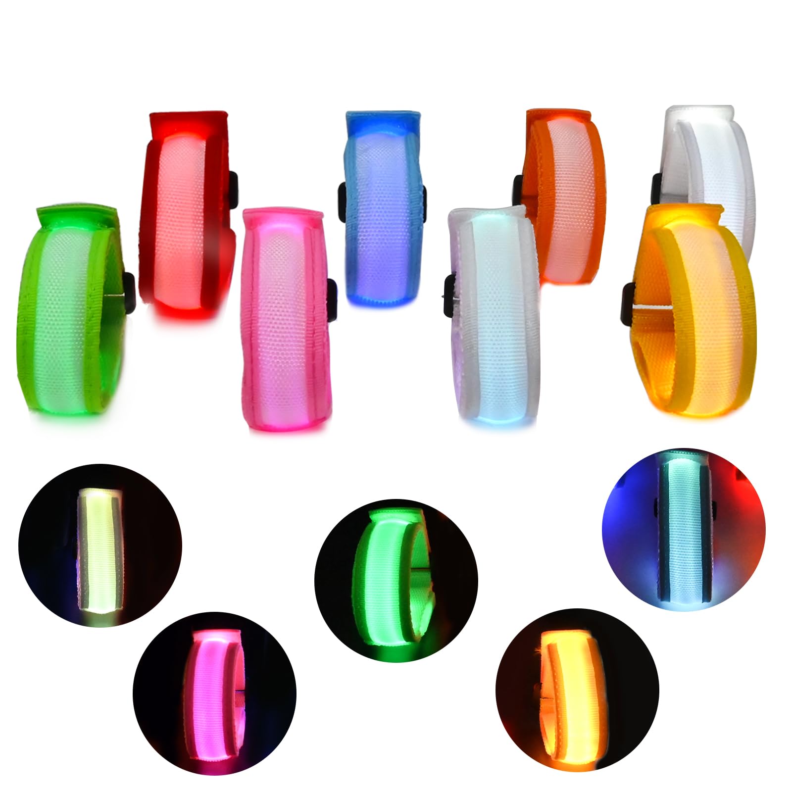 FORMIZONPack of 8 LED Light Up Bracelets, Glow Flashing Wristbands, Flashing Lights Safety Reflective Strips, Glow in The Dark Party Supplies, for Concerts, Festivals, Sports, Parties, Night Run