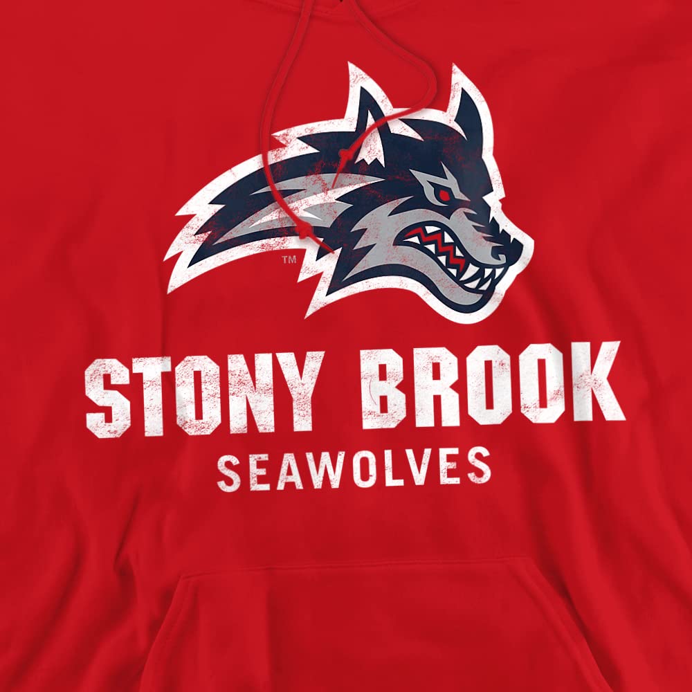 Stony Brook University Official Seawolves Logo Unisex Adult Pull-Over Hoodie,Red, Large
