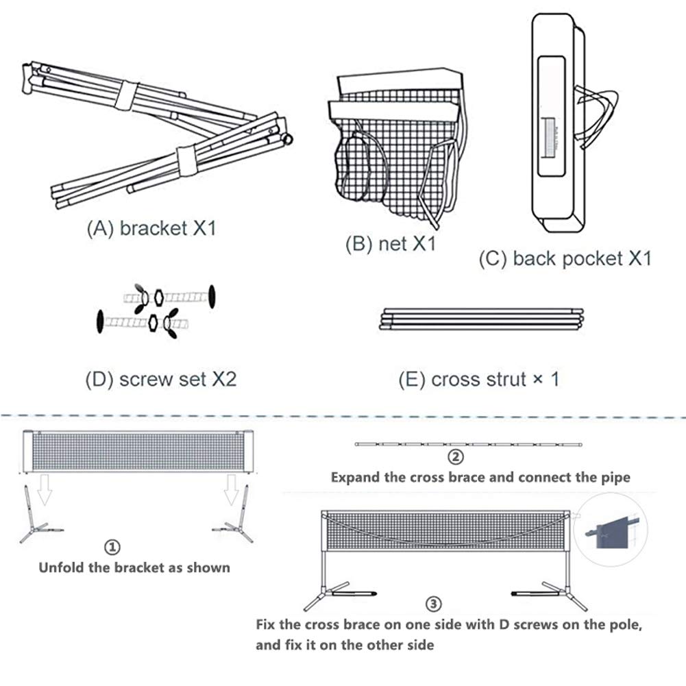 APOE Rete Badminton 5metri/6metri Portatile, Rete Pallavolo da Giardino, Pieghevole, Regolabile in Altezza e Larghezza, Facile da Installare per Interni ed Esterni