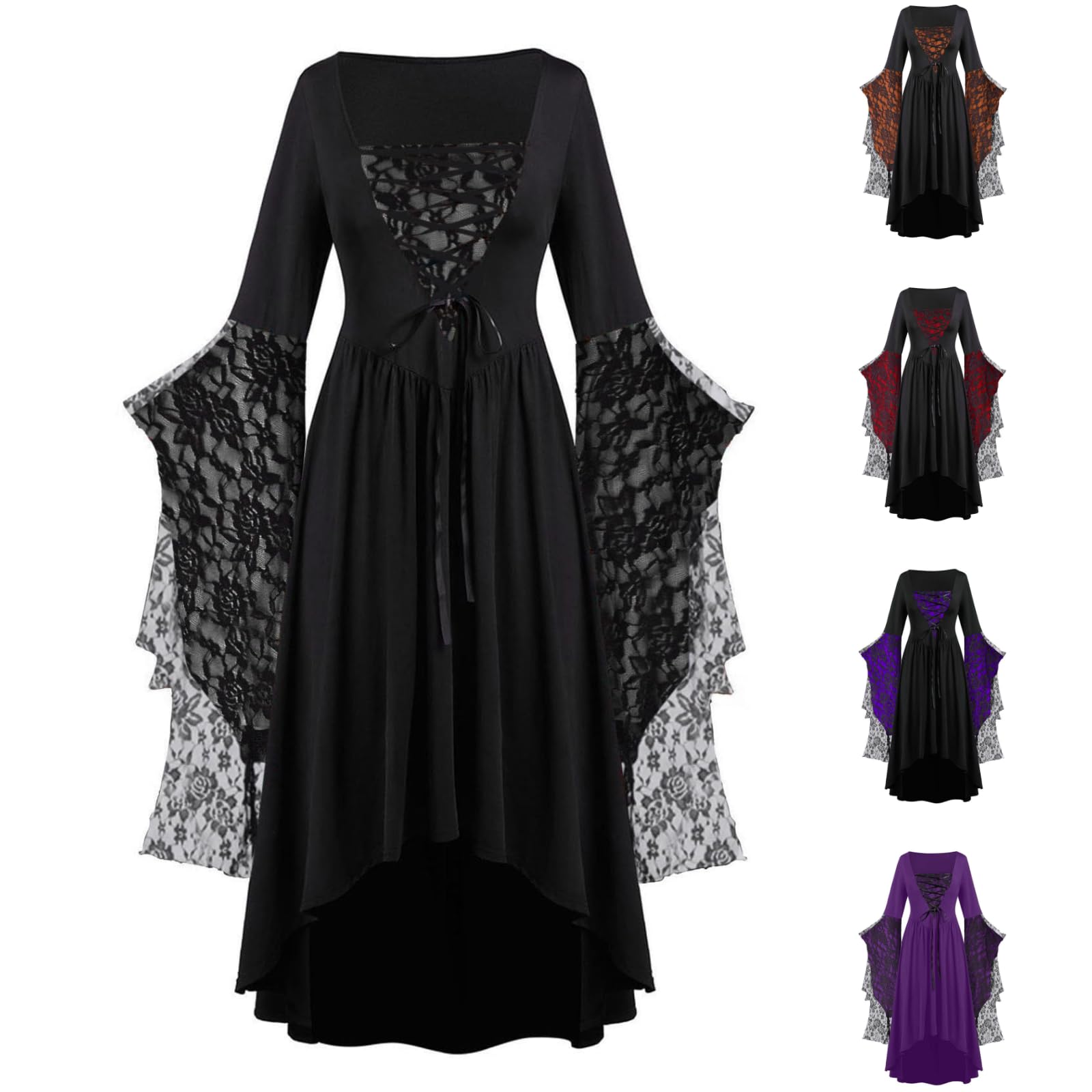Halloween Costumes Adult Women Medieval Ladies Corset Dress Gothic Clothes Fancy Plus Size Witch Party Red Riding Hood Day of The Dead Purple Little Couple Sexy Pink Lace Outfits Sleeve Sexy Carnival