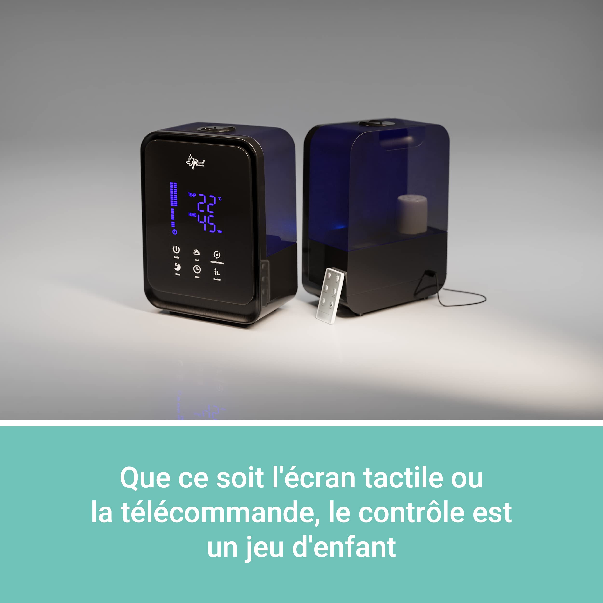 SUNTEC Humidificateur à Ultrasons Monsun 6000 Noir Silencieux | Diffuseur d'Arômes Avec Réservoir d'eau de 4,5 l | Nébuliseur avec 3 niveaux de Brume, minuterie et ioniseur