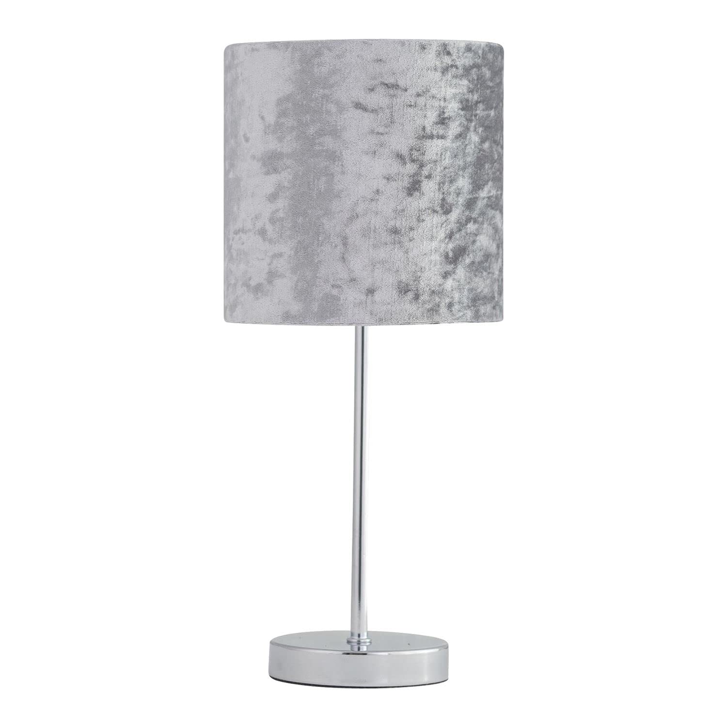 Firstchoicelighting Chrome & Grey Polished Chrome Table Lamp Or Bedside Light, Modern Design, Grey Crushed Velvet Shade, Height 35Cm, Led Compatible