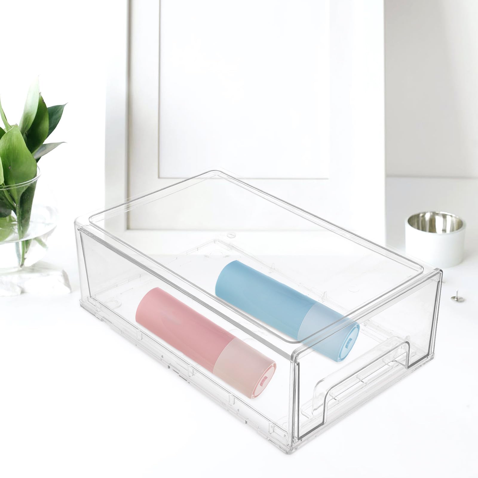COHEALI Organizer Trasparente per Cassetti da Bagno e Ufficio, Vassoio Porta Accessori da Scrivania in Pet, Scatola Porta Trucchi Grande per Mobiletti Facile Visibilità e Accesso