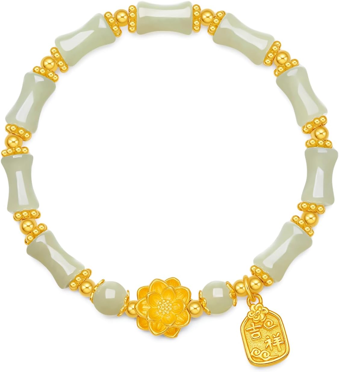 Sterling Silver Bracelet Silver Green Jasper Lotus Lucky Plate Charm Bracelet Bamboo Beaded Stretch Bracelet for Women Mom Daughter Lover Anniversary Birthday 6.7" Y1914985 - Image 6