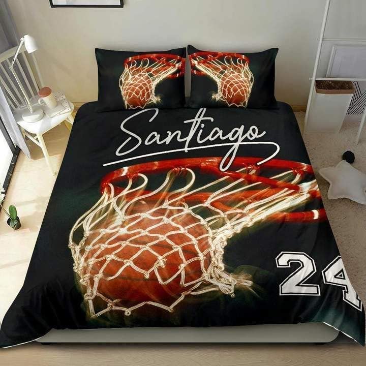 Custom Basketball Hoop Duvet Cover with Your Name & Number Basketball Duvet Full/Twin/Queen/King, Boys Sports Bedding Cover 3 Pcs Bedding Zipper Closure Basketball Decor, Basketball Gifts