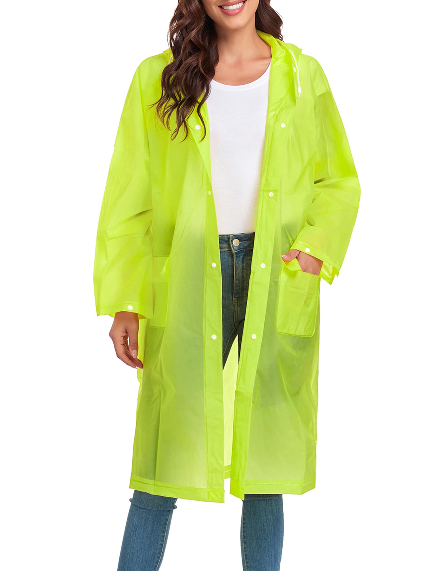 Raincoats for Women Men Reusable Portable Waterproof EVA Long Rain Ponchos with Hoods
