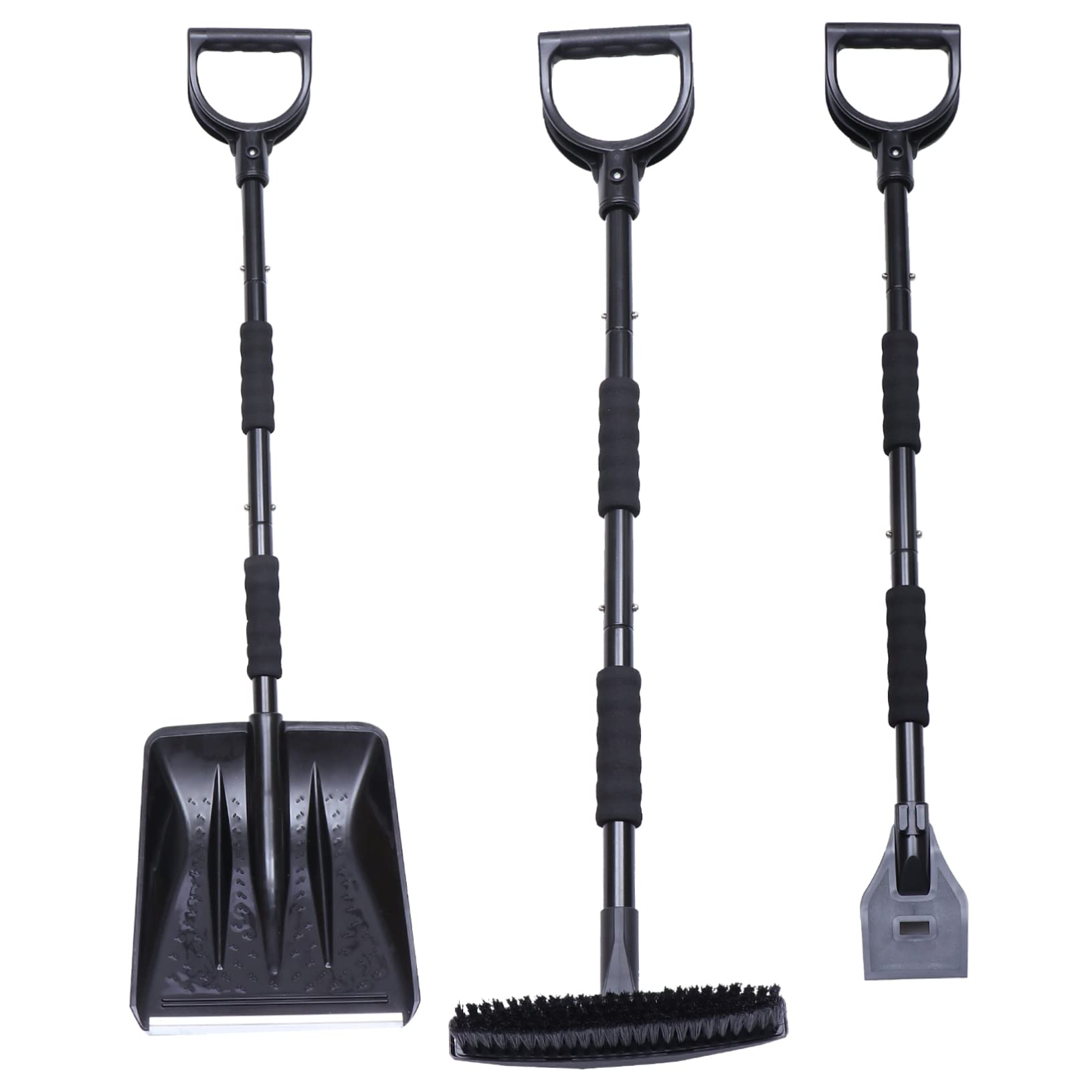 Cepillo Quitanieves para Coche, 1 Juego, Varilla de Tres Secciones | Hierro Negro, Limpieza de Nieve y Hielo, para Techo y Maletero en Invierno