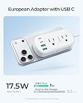 LENCENT European Travel Plug Adapter with Case, CA/US to Europe Plug Adapter with 6 Outlets & 4 USB (2 USB-C), Type C Travel Power Strip for CA/USA to EU Italy France Spain Germany, Travel Essentials
