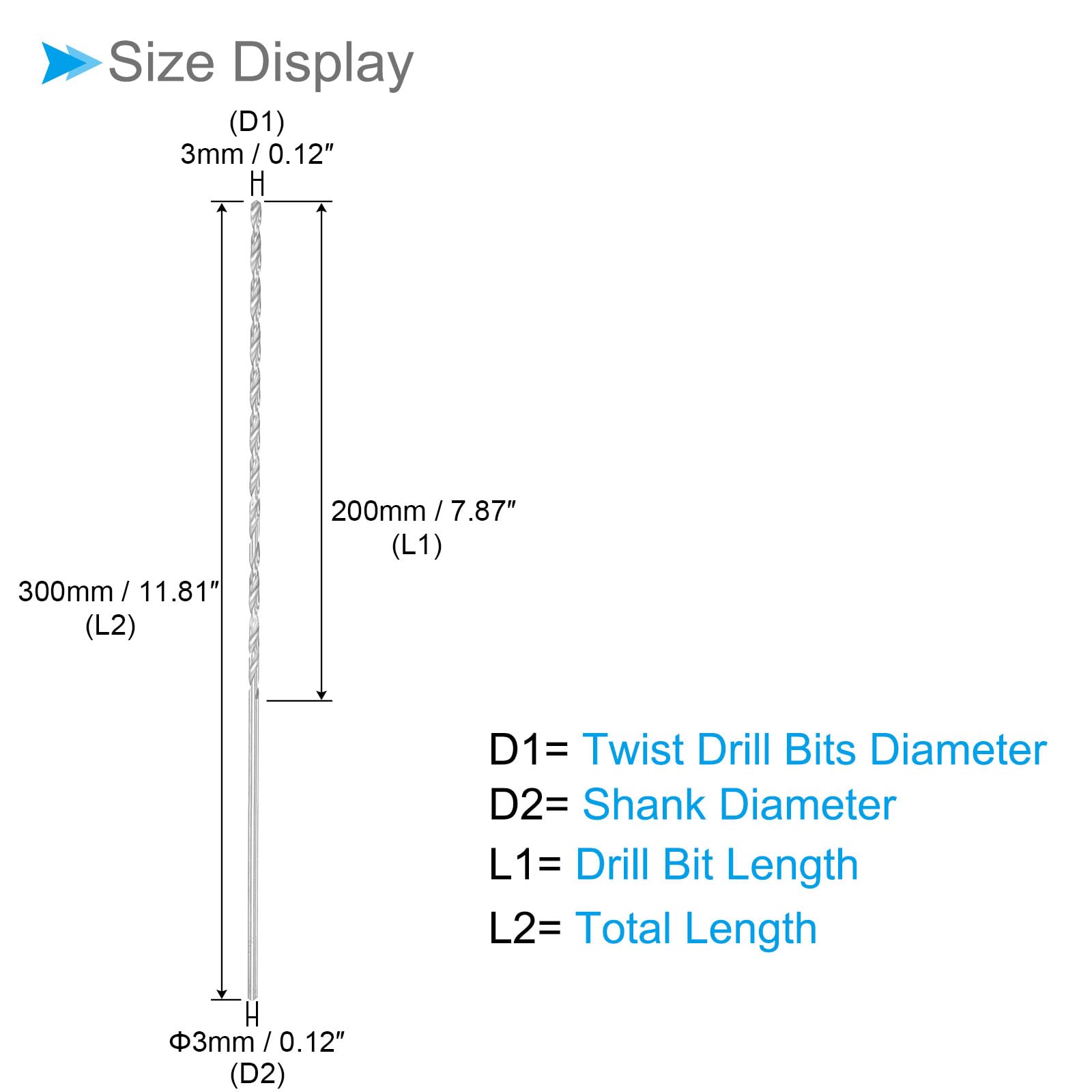 CoCud Extra Long High Speed Steel Twist Drill Bits, 3mm Diameter 300mm Length, Straight Twist Jobber Drill Bit - Image 2
