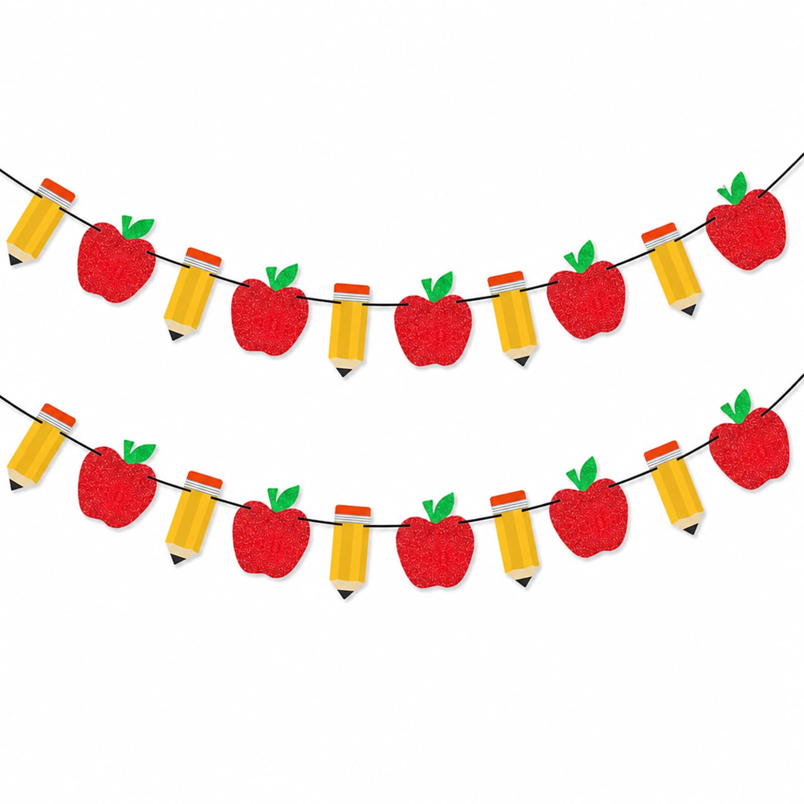 2 Pcs Back to School Decorations, First Day of School Banner with Apple and Pencil, Back to School Party Supplies for Classroom Bulletin Board Displays