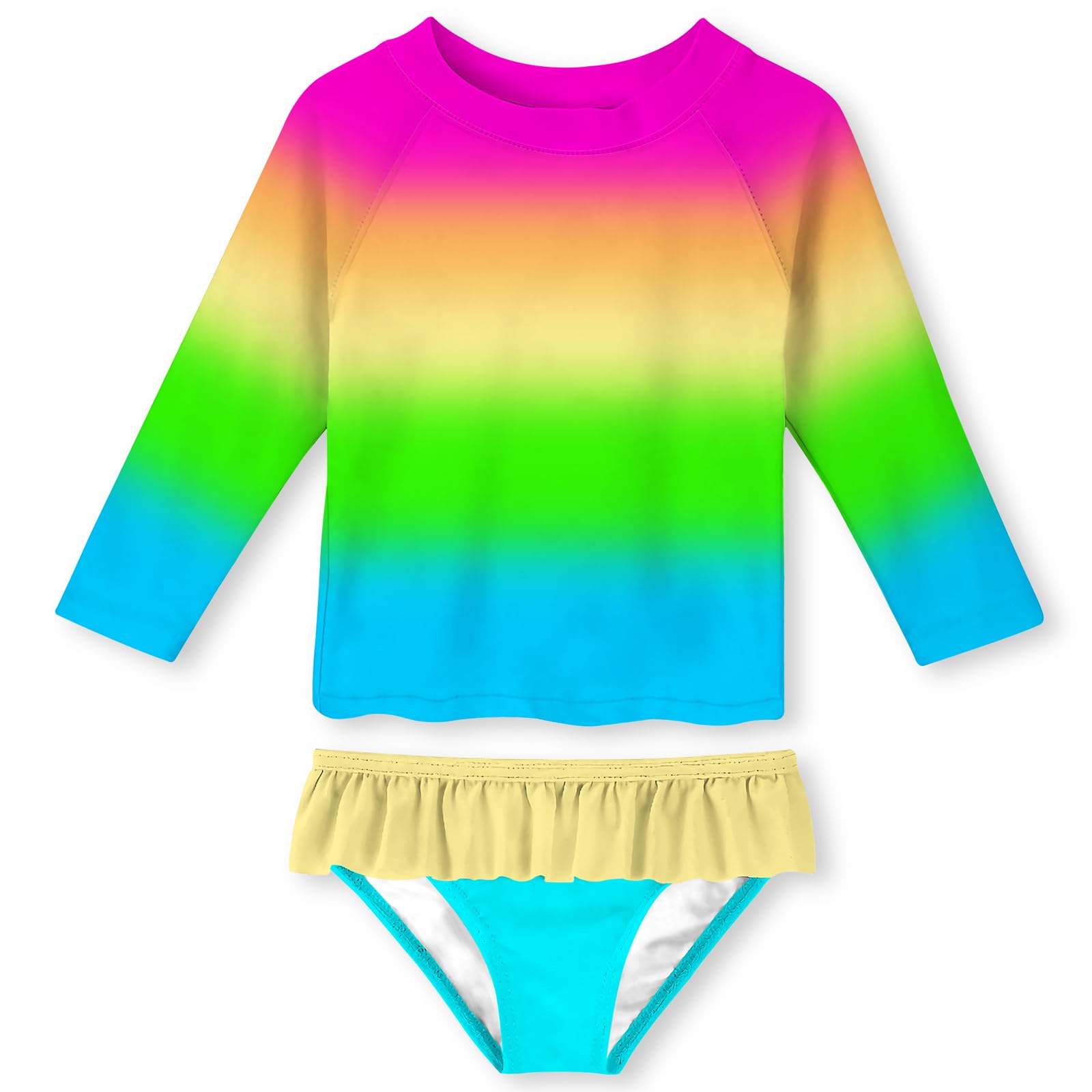 UNIFACO Girls Swimsuit Two Piece Long Sleeve UPF 50+ Bathing Suit, 2-8T