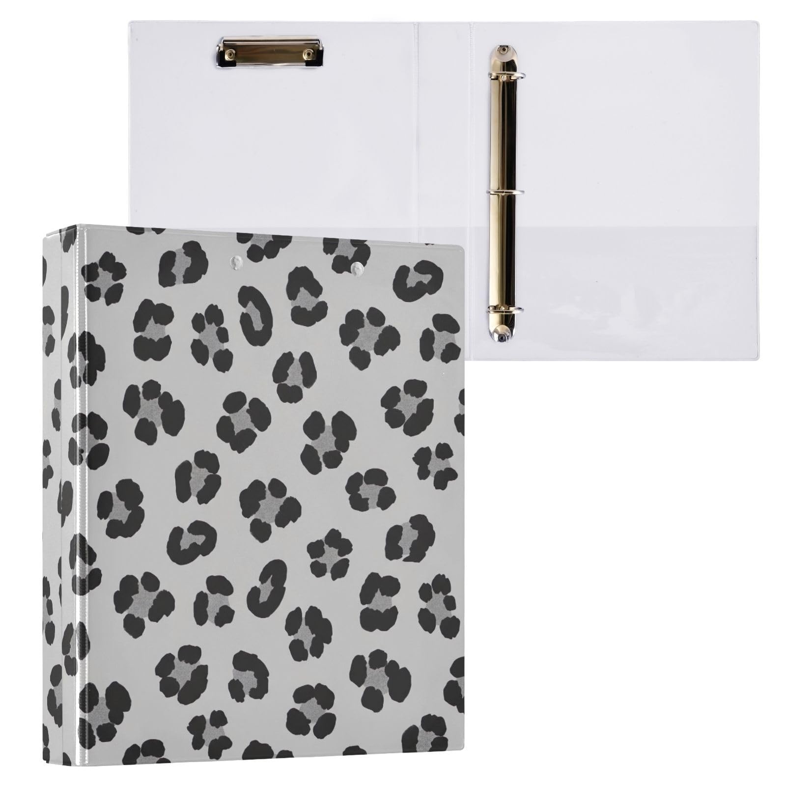 Raccoglitore a tre anelli flessibile con motivo leopardato nero e grigio, confezione da 2