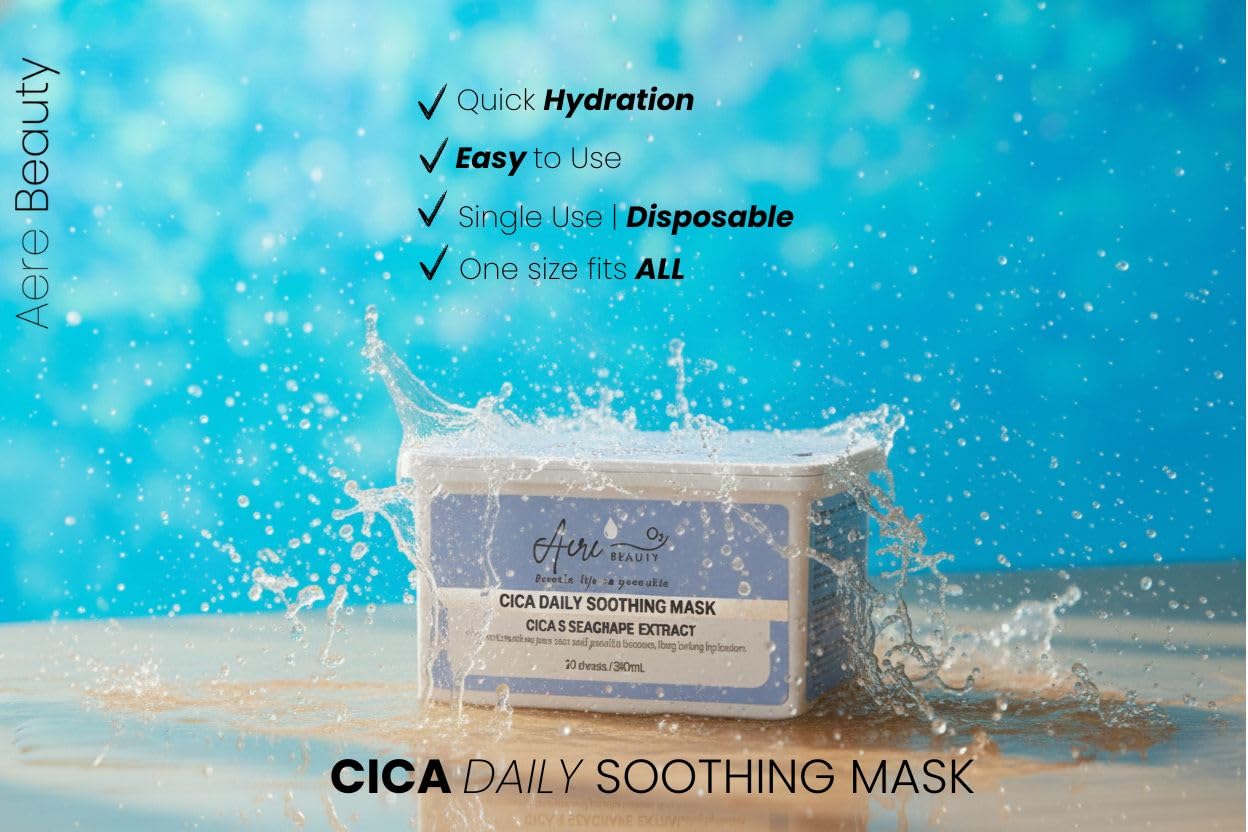 Aere Beuaty CICA & SEA GRAPE Daily Soothing korean Face Mask 30 Sheets, Centella Asiatica & Hyaluronic Acid for Moisturizing & Hydrating, Instant Calm & Glow, Skin Softening Facial Mask