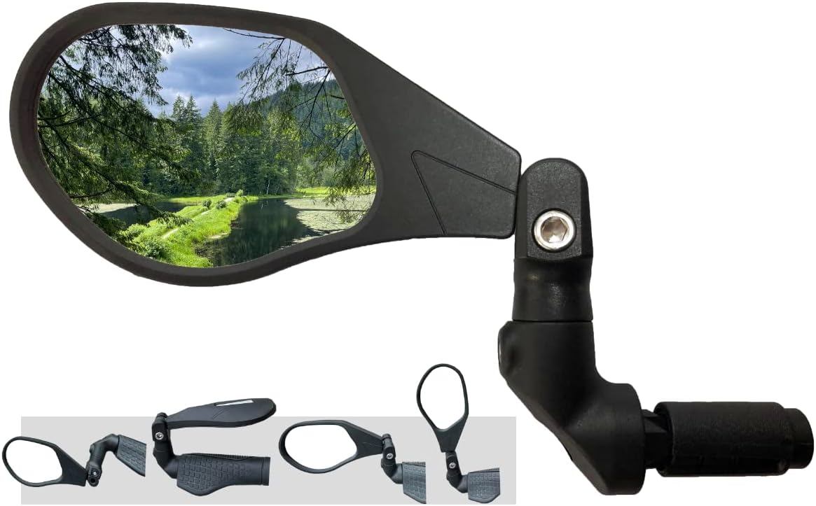 Hafny NEW Bar End Bike Mirror, HD Automotive Grade Glass Lens, Large Surface, Shatterproof, Multi-Angle Adjustable, E-Bike Mirrors (HF-M903RB-FR08) (HF-M903RB-FR08 (Right Side, Blue Glass))