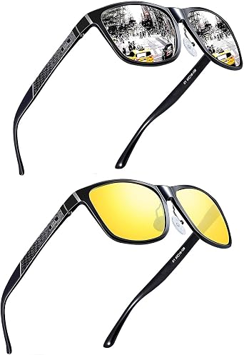 ATTCL Bundle Mens Retro Metal Frame Driving Polarized Sunglasses For Men/Women8587-Black-Silver+8587-yeshi