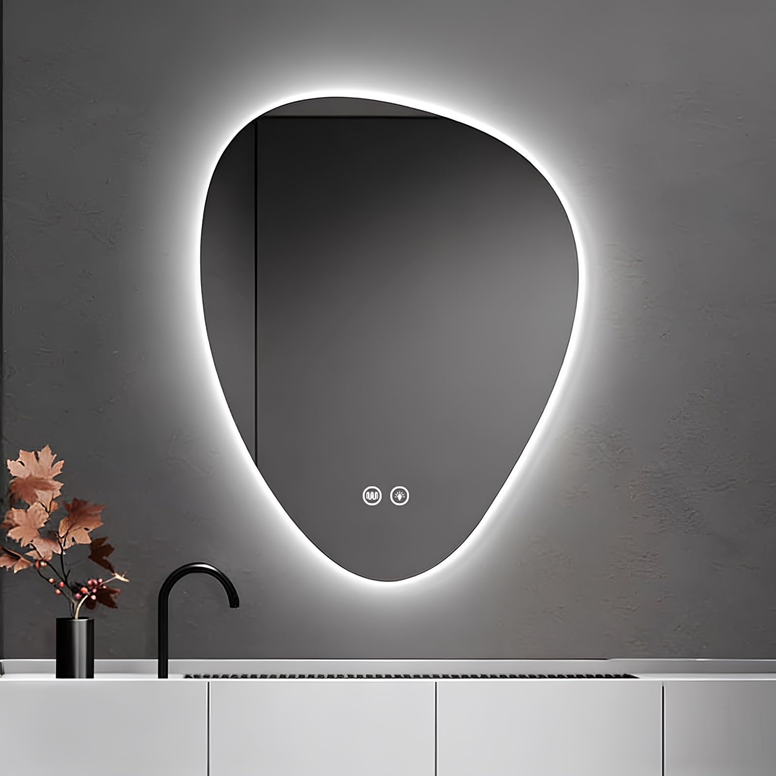 FGXHHS Asymmetrical Lighted Mirror for Bathroom, Modern Irregular Vanity Wall, Anti-Fog, Backlit, 3 Colors and Dimmable, Hardwire Ready(B,60x80cm/23.6x31.5in)
