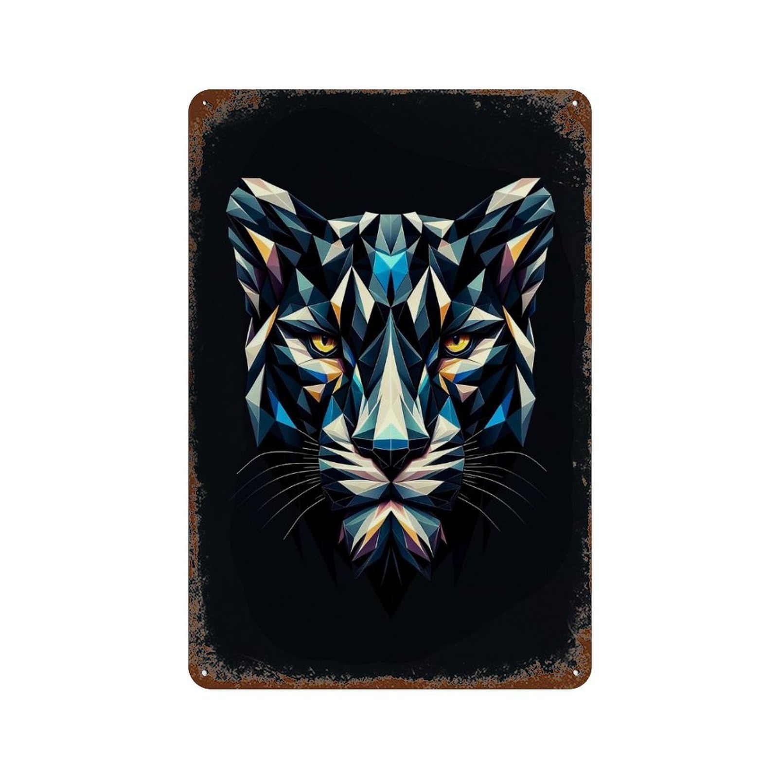 Geometric Panther Aged Metal Wall Plaque 11.8"x7.9", Ideal for Garage, Bar And Workshop Decor