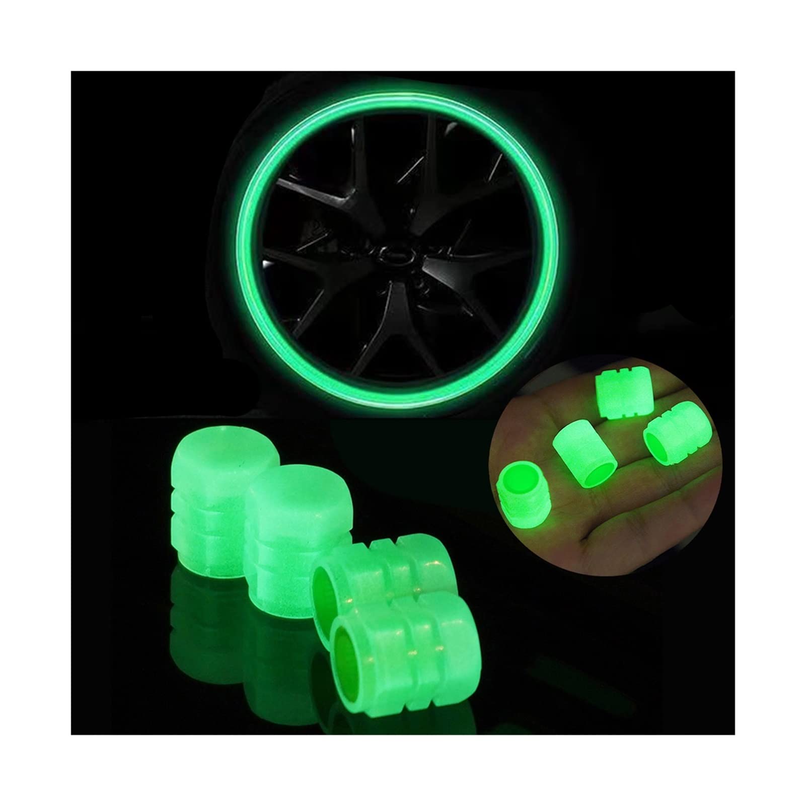 XIRUJNFD Universal Fluorescent Car Tire Valve Caps 4pcs, Luminous Tire Valve Stem Caps, Fluorescent Car Tire Valve Caps for Most Cars, Truck, SUV, Motorcycles, Bike (Green,8pcs)