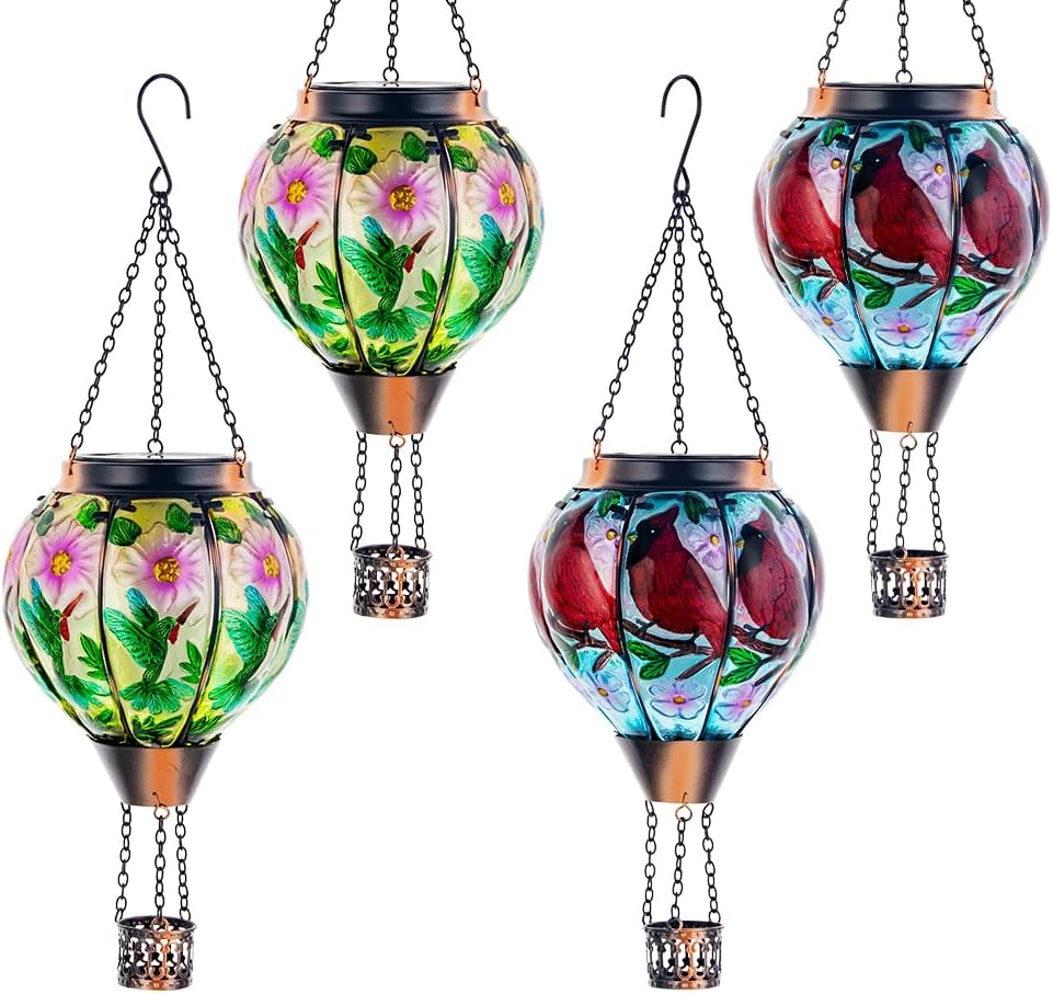 DREAMSOUL 2PCS Hummingbird Hot Air Balloon Solar Lantern + 2PCS Cardinal Hot Air Balloon Solar Lantern