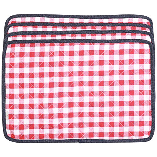 Neoviva Woven Cotton Quilted Place Mats Set Of 4 For Dining Table, Style Tiffany, Checked Red #TOP1
