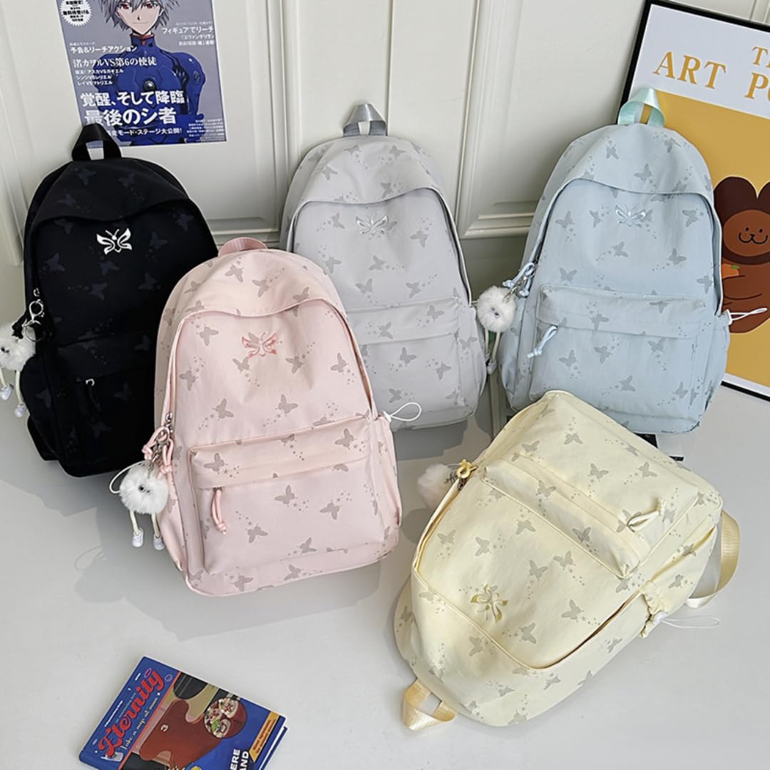 Zaino Farfalla, Leggero Zaino Scolastico, Grande Capienza (GRIGIO) | farfalla accattivante, spallacci imbottiti & tasche multiple. Perfetto per medie, superiori o gite – porta libri/PC