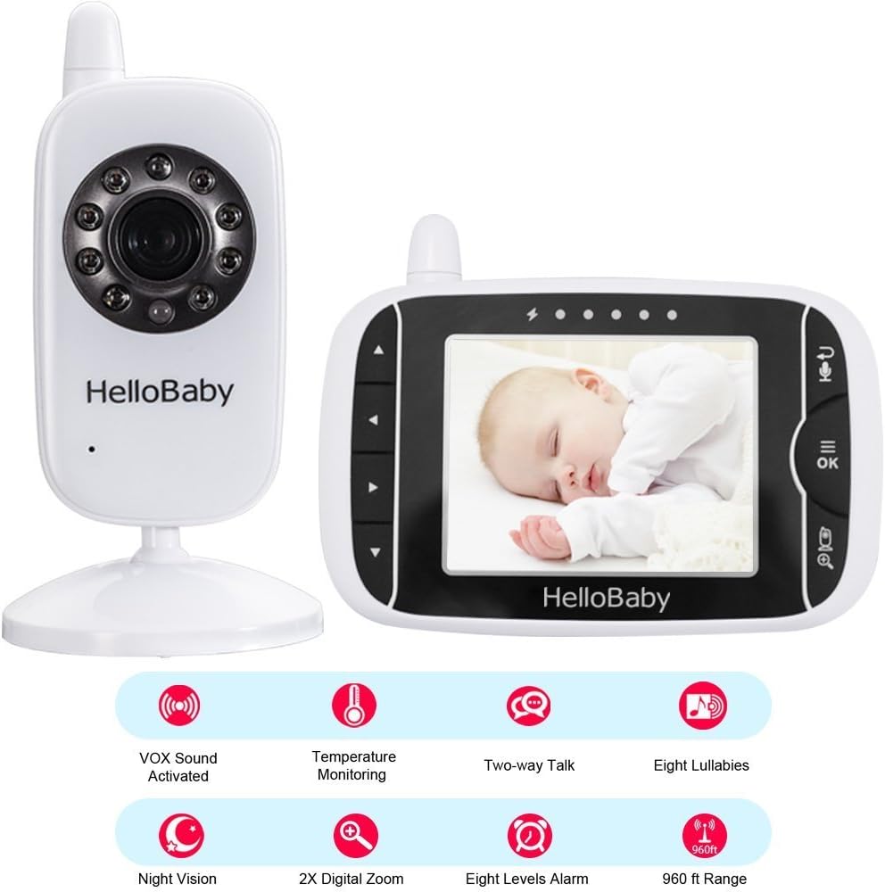 Hello Baby Hb32 Moniteur Video Sans Fil Pour Bebe Avec Appareil Photo Numerique Surveillance De La Temperature De Vision Nocturne Et Systeme De Discussion 2 Voies Blanc Amazon Fr Bebe Et Puericulture