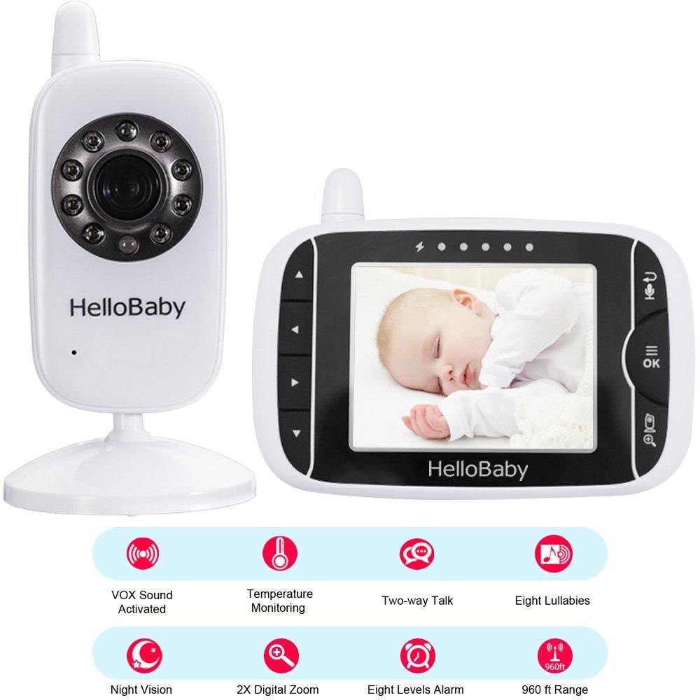 HelloBaby Baby Monitor, HB32 Visione Notturna Monitoraggio della Temperatura e 2 vie Citofono Sistema, Solo Movimento (HB32)