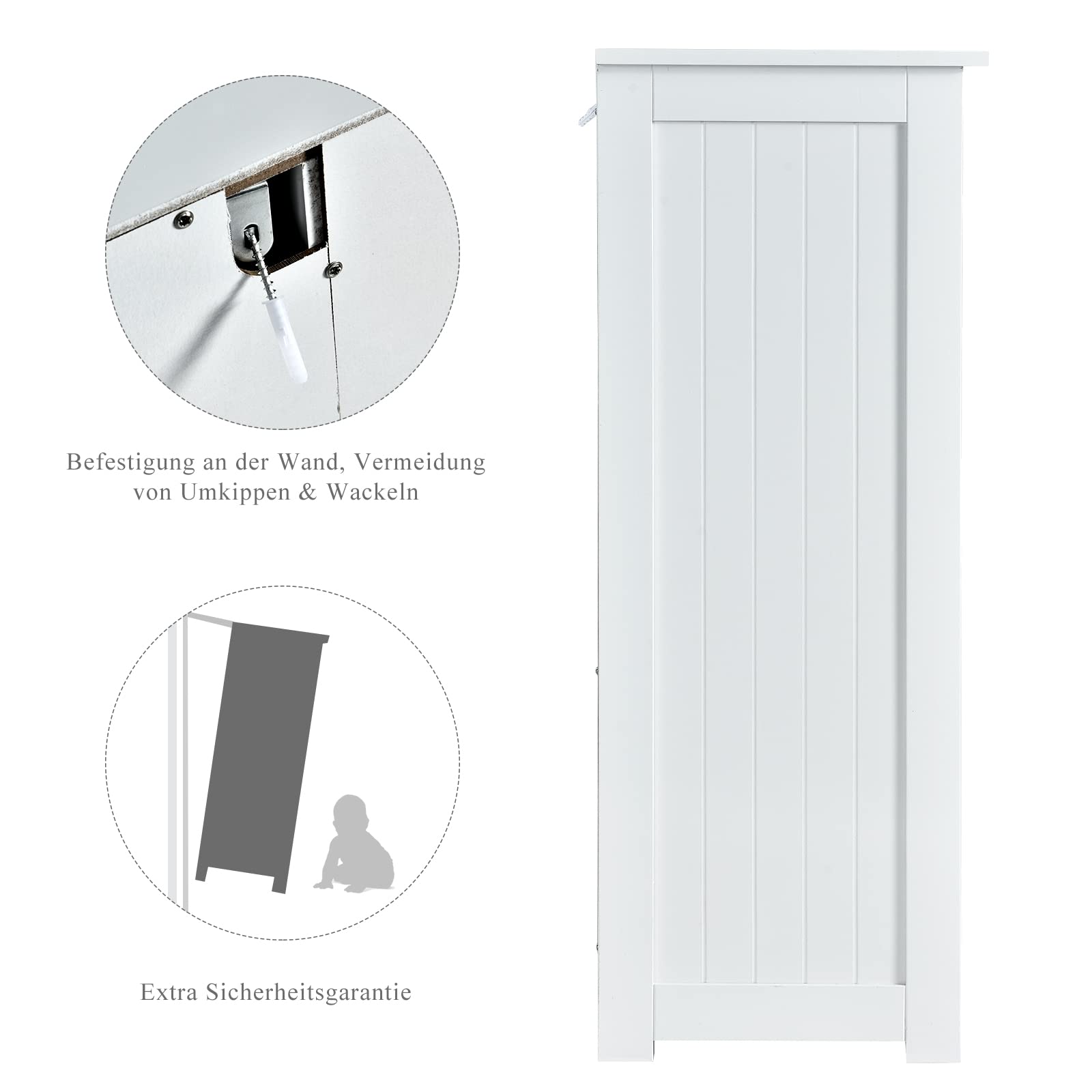 COSTWAY Drewniana szafka łazienkowa, z 3 szufladami i 1 drzwiami, szafka dolna z 3 pozycjami, regulowana półka, szafka do przechowywania do salonu, łazienki, 60 x 30 x 81 cm (biała)