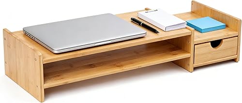 Miniatura 2 de Organizador de escritorio con soporte para monitor, de 2 niveles con cajones, organizador de escritorio para almacenamiento, ajustable, para