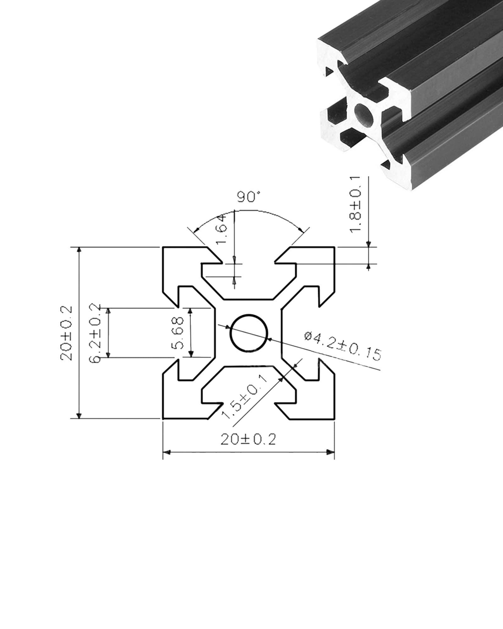 Perfil de aluminio extrusión carril lineal 2020 V negro estándar europeo 700 mm para impresoras 3D CNC