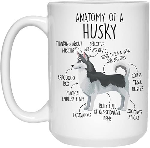 Taza de café Husky, lindo regalo de Husky, amante de los perros, regalo para ella, él, mamá husky, papá, anatomía, cumpleaños, taza de anatomía de