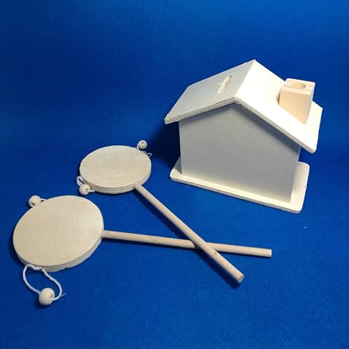 Miniatura 5 de EXCEART Juguete para bebé, 6 piezas de sonajero musical de madera, sin terminar, tambor de madera, esquina redonda, artesanía, tambor de agitación,