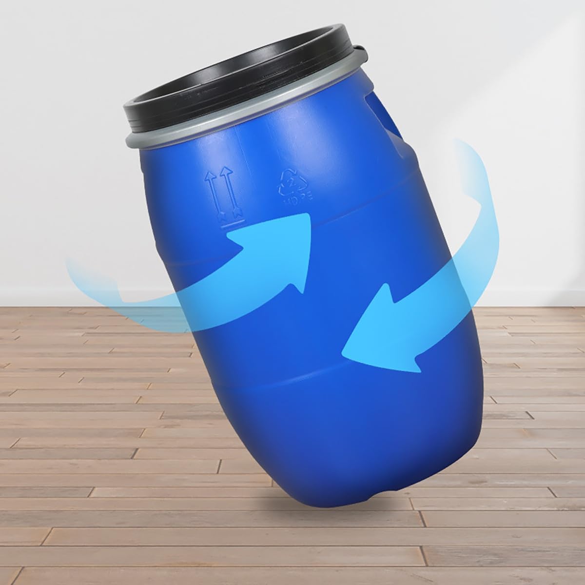Kunststoff-Trommel, offene Wasserfass mit Deckel und Riegelring, Versandfass für Transport und Aufbewahrung von Gegenständen, langlebiges blaues Kunststoffdesign
