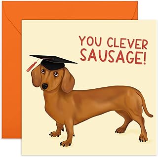 Central 23 - Cute Graduation Card for Her - 'You Clever Sausage' - Sweet Congratulations Card for Him - Dog Greeting Cards - Well Done Cards for Her - Comes with Fun Stickers