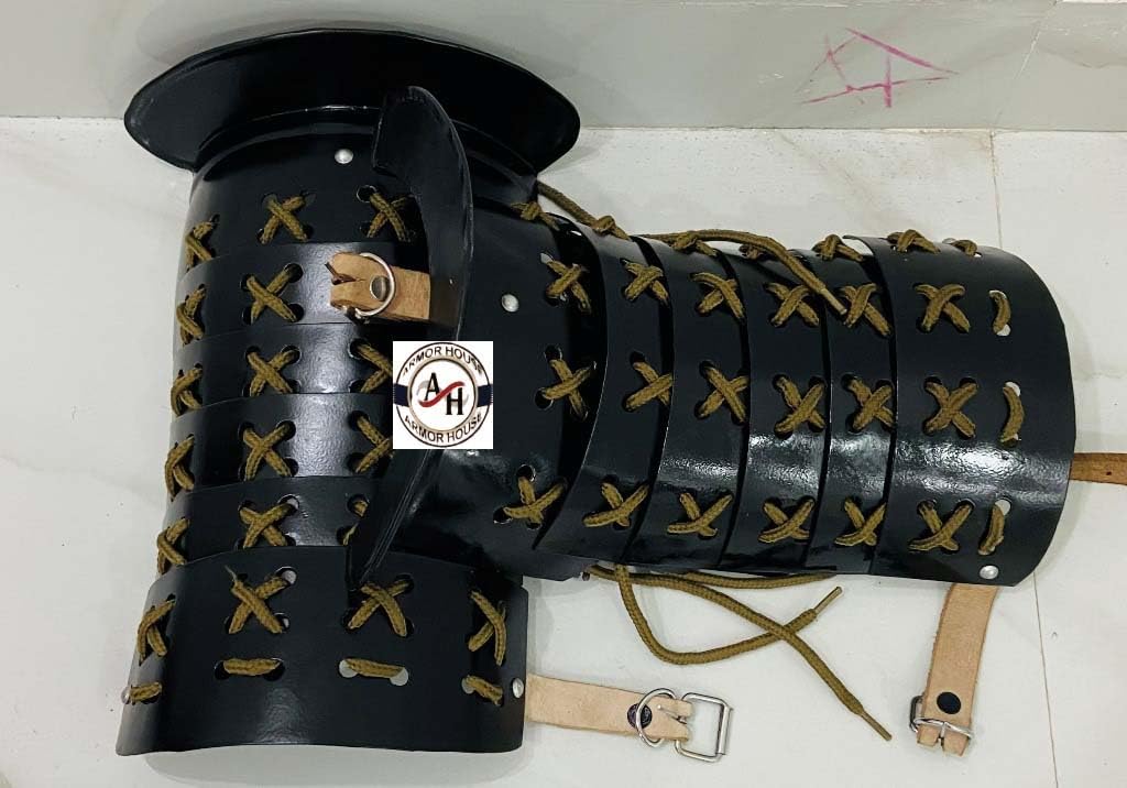 Medieval Samurai Shoulder Armor Steel Pauldrons Cosplay Japanese Samurai Armor Shoulder Guard Pair For Adult, Black