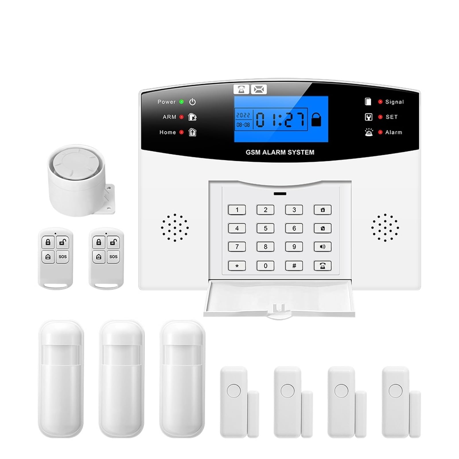 Alarma de Seguridad gsm, Alarma antirrobo for hogar Inteligente inalámbrico 433MHz, Control por aplicación, Detector Movimiento, Sensor Puerta con Teclado(Set 3)