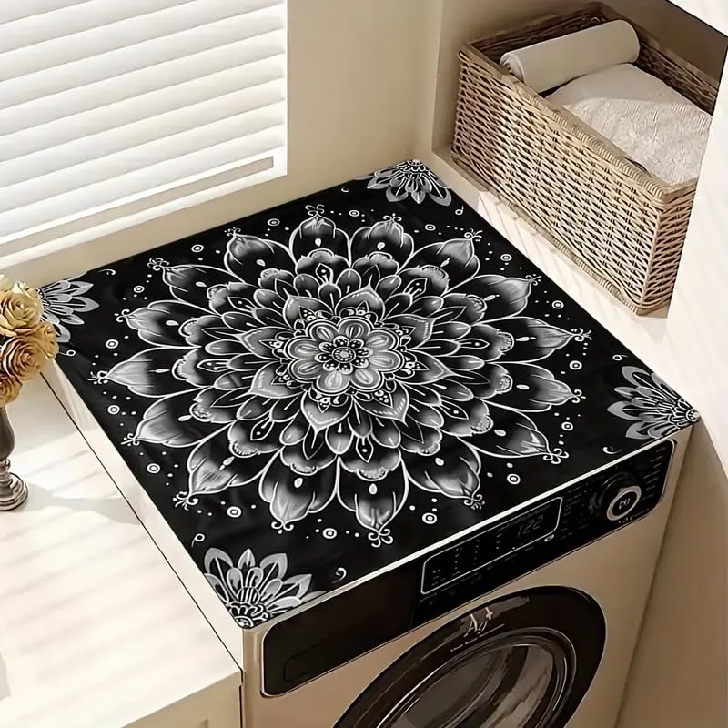 Image of Elegant Anti-Slip Washing Machine Top Cover Mat | Super Absorbent, Heat-Resistant & Dustproof Counter Protector | Laundry Room Stylish Cover Mat for Front Load Machines