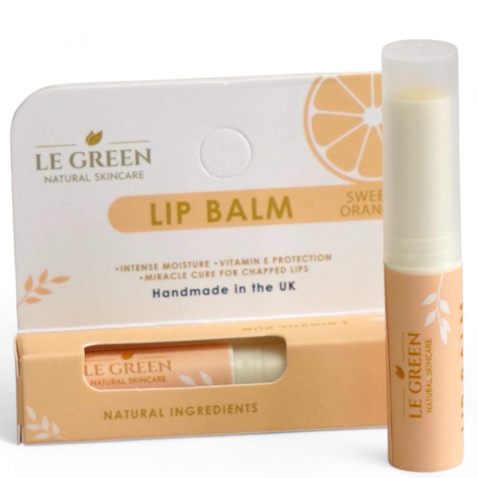 Le Green Lip Balm, Natural Lip Balm, with Beewax & Vitamin E, Sweet Orange