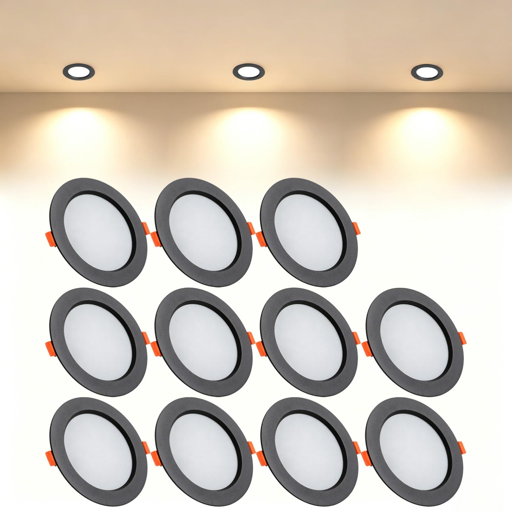 VOGHMOLD 21W Ultra Slim LED Downlight Recessed Ceiling Light 6 inch, 3000K Spot Lights Black Aluminum Trim, Cut Φ160-170mm, AC110-240V Panel Lighting for Office Hallway Closet, 11 Pack