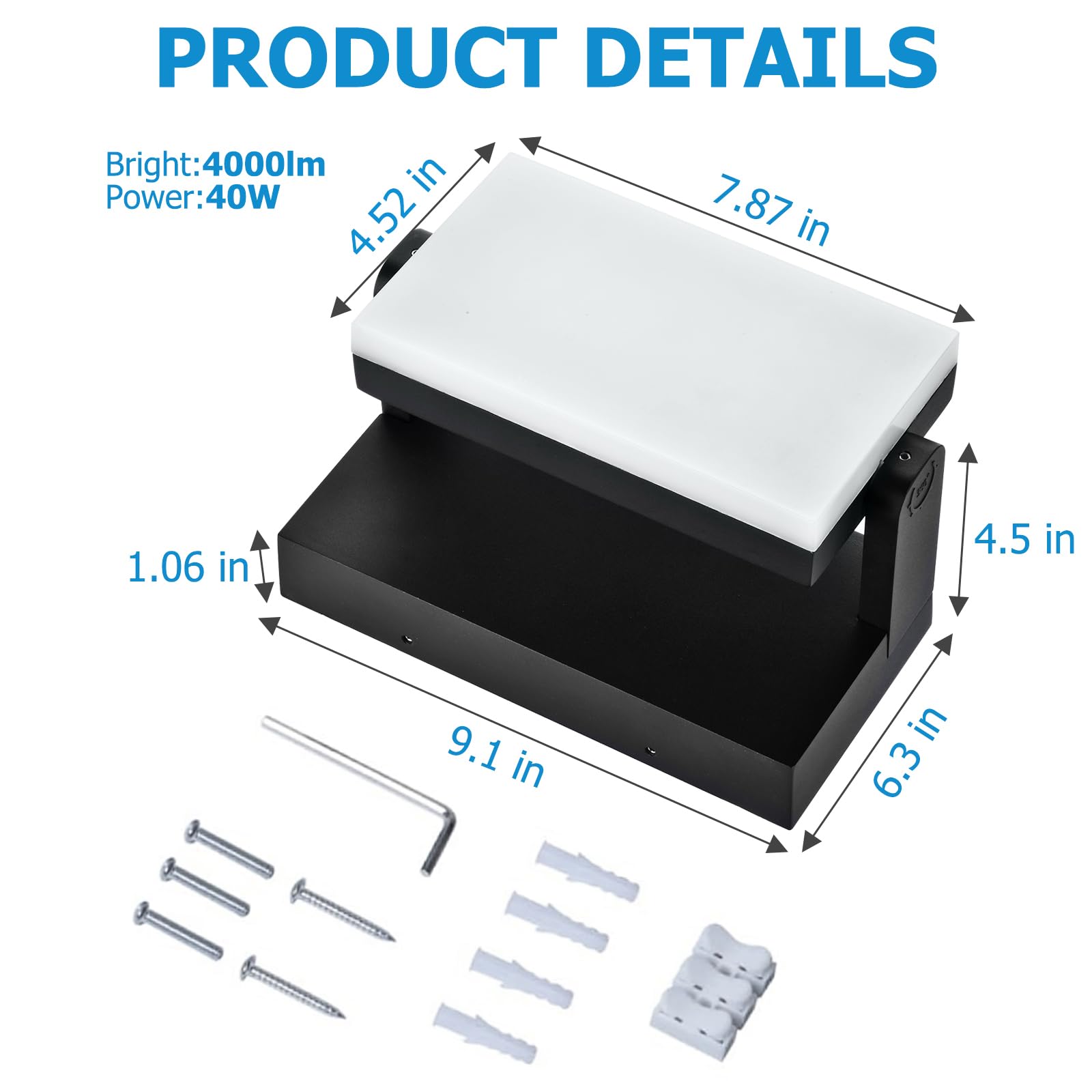 60W LED Outdoor Wall Lights with 360 Rotation Flood Lights Outdoor 5000K 4000K 3000K 3 Colors Changeable Outside — view 6