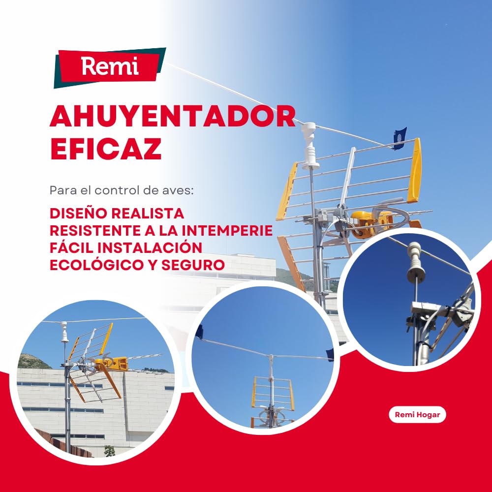 Remi Hogar Espantapájaros de Antenas para ahuyentar pájaros con garantía de fabricación EU | ﻿Eolo Destellante para Antena TV | Espantapájaros para Antenas de televisión