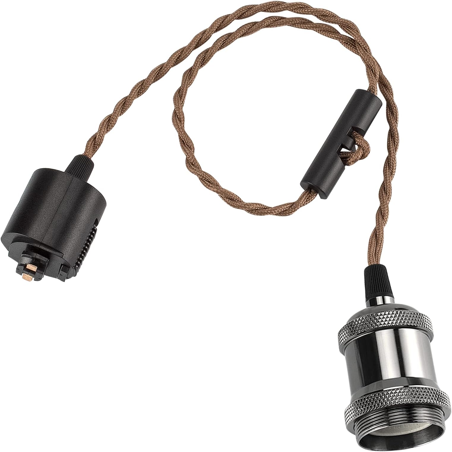DiCUNO 1 Light Pendant Socket Bare Bulb E26 Base for Track Rail Brass Color/Champagne Gold/Black Light Bulb Socket Ceiling Light Hanging Cord 70cm Adjustable Retro Antique Stylish 1 Piece (Bulb Not