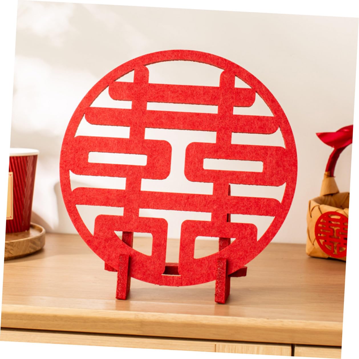 Decoración Tradicional China Doble Felicidad para Boda, Adorno de Fieltro Rojo de 1 Pieza, Símbolo Romántico para Decoración de Sala y Fiesta Nupcial