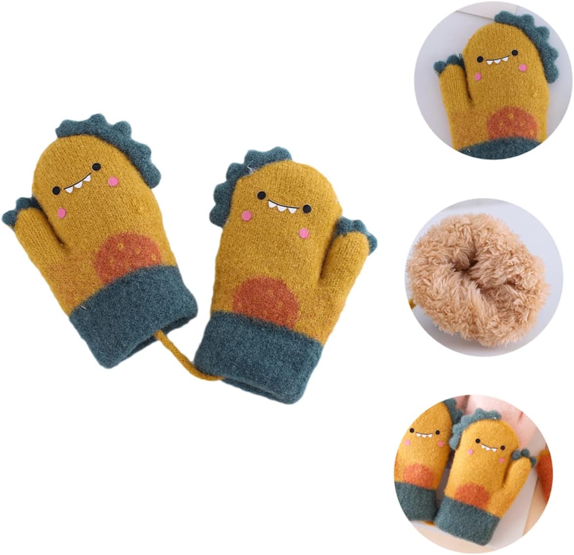 Veemoon Creative Cartoon Dinosaur Full-finger Gloves for Boy Girl Warm Fleece Winter Mittens for Ages Months Easy to Wear Cozy Hand Protectors for