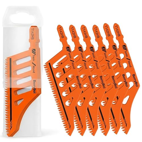 T142HB T-Shank Jigsaw Blades for Wood, 6 Pack High Carbon Steel Jig Saw Blades for Flush Cut & Special-Shaped Cuts in Wood Plastic Fiberboard, Fit Bosch Dewalt Makita Milwaukee