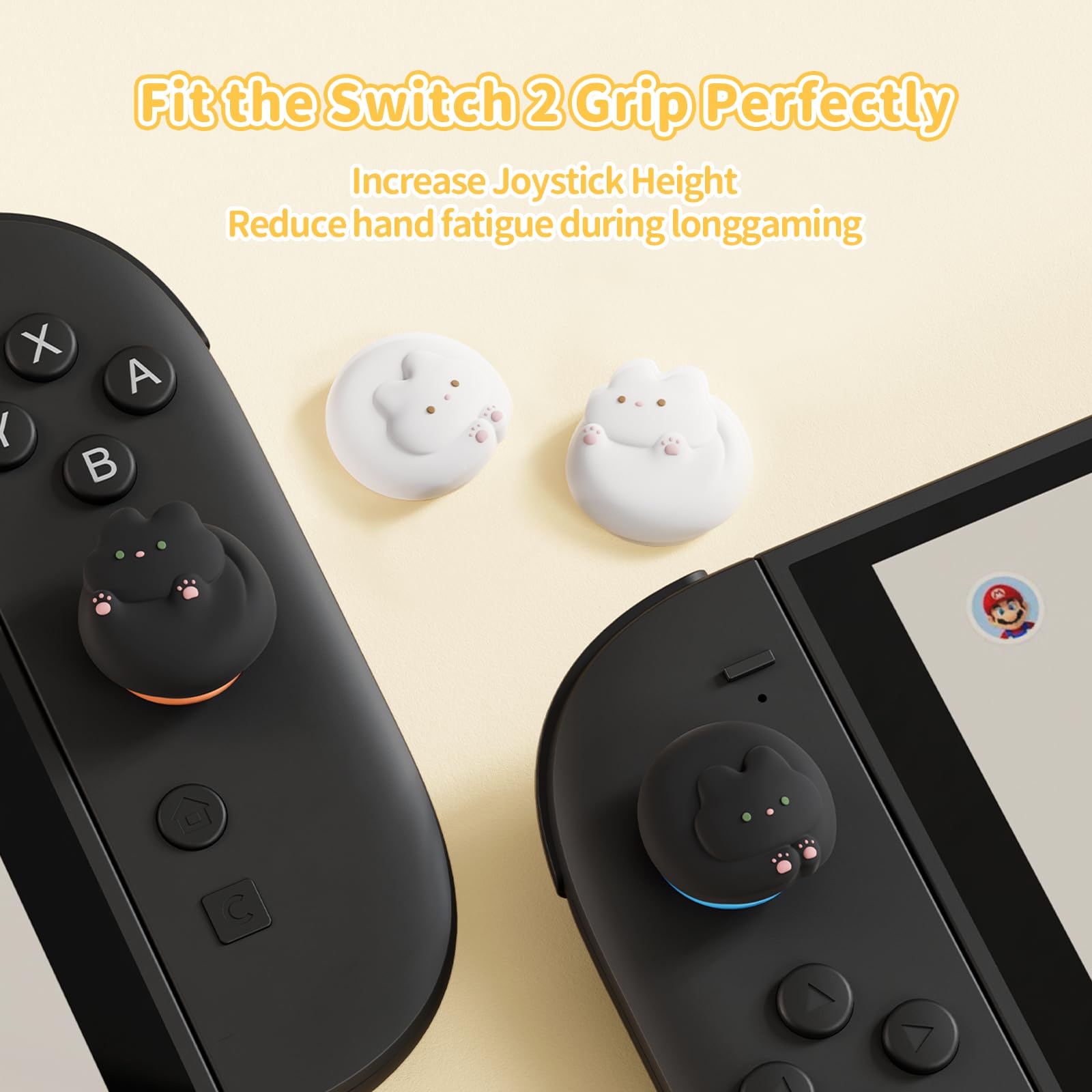 GeekShare Tapones de joystick compatibles con Switch 2 – Tapas antideslizantes para el pulgar – Fundas analógicas de silicona para Switch 2025, gatitos blancos y negros