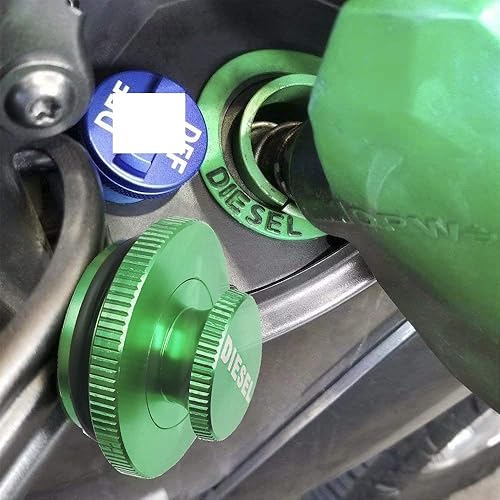 Miniatura 4 de Paquete combinado de tapa de combustible de aluminio Illlet, tapa de combustible diésel para Dodge  Tapa magnética verde diésel y tapa DEF azul no