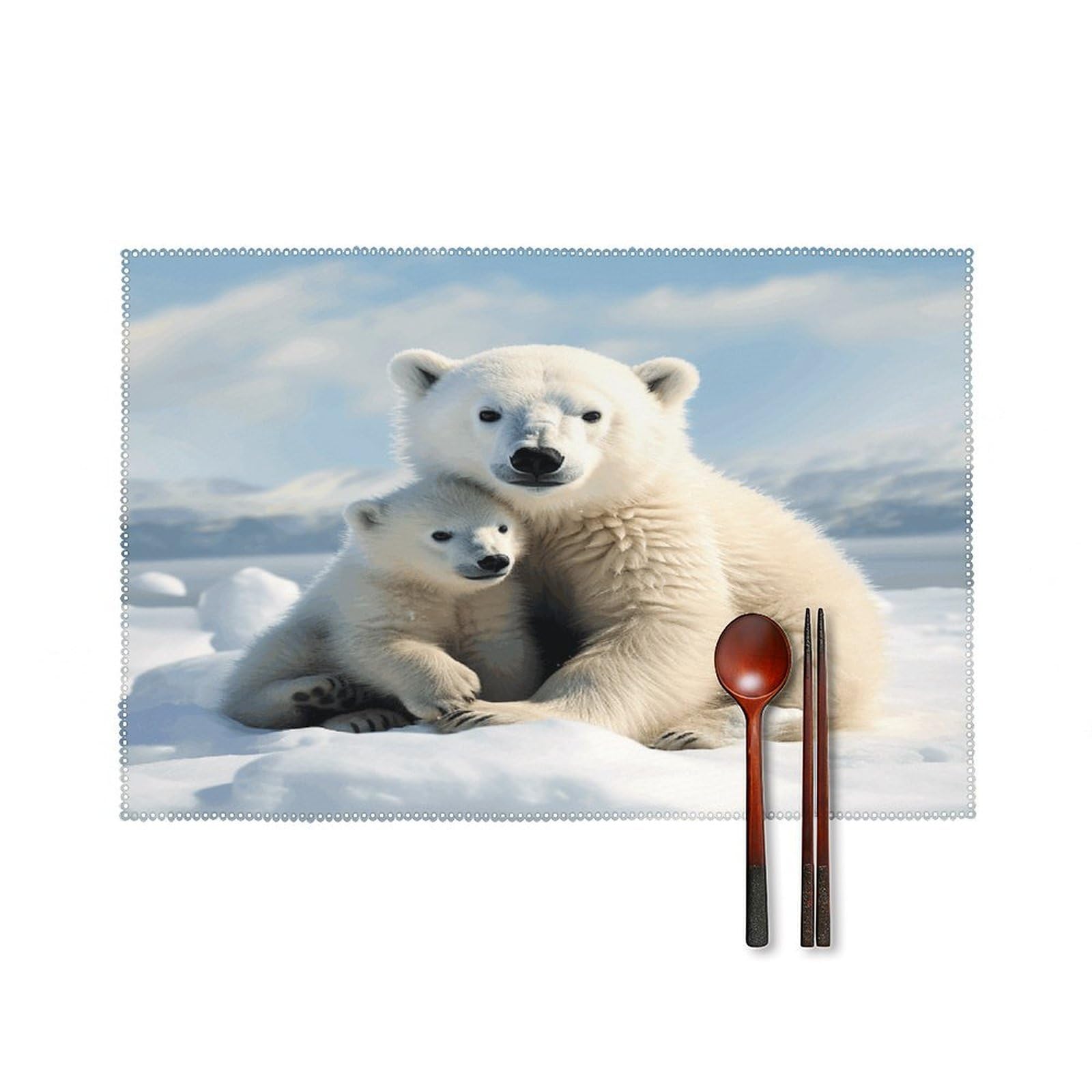 Cute Polar Bear Placemats Set of 4 Heat Resistant Non-Slip Place Mats for Dining Table Washable Placemat Wipeable Dining Table Mat Canvas Place Mats Dining Table Decor